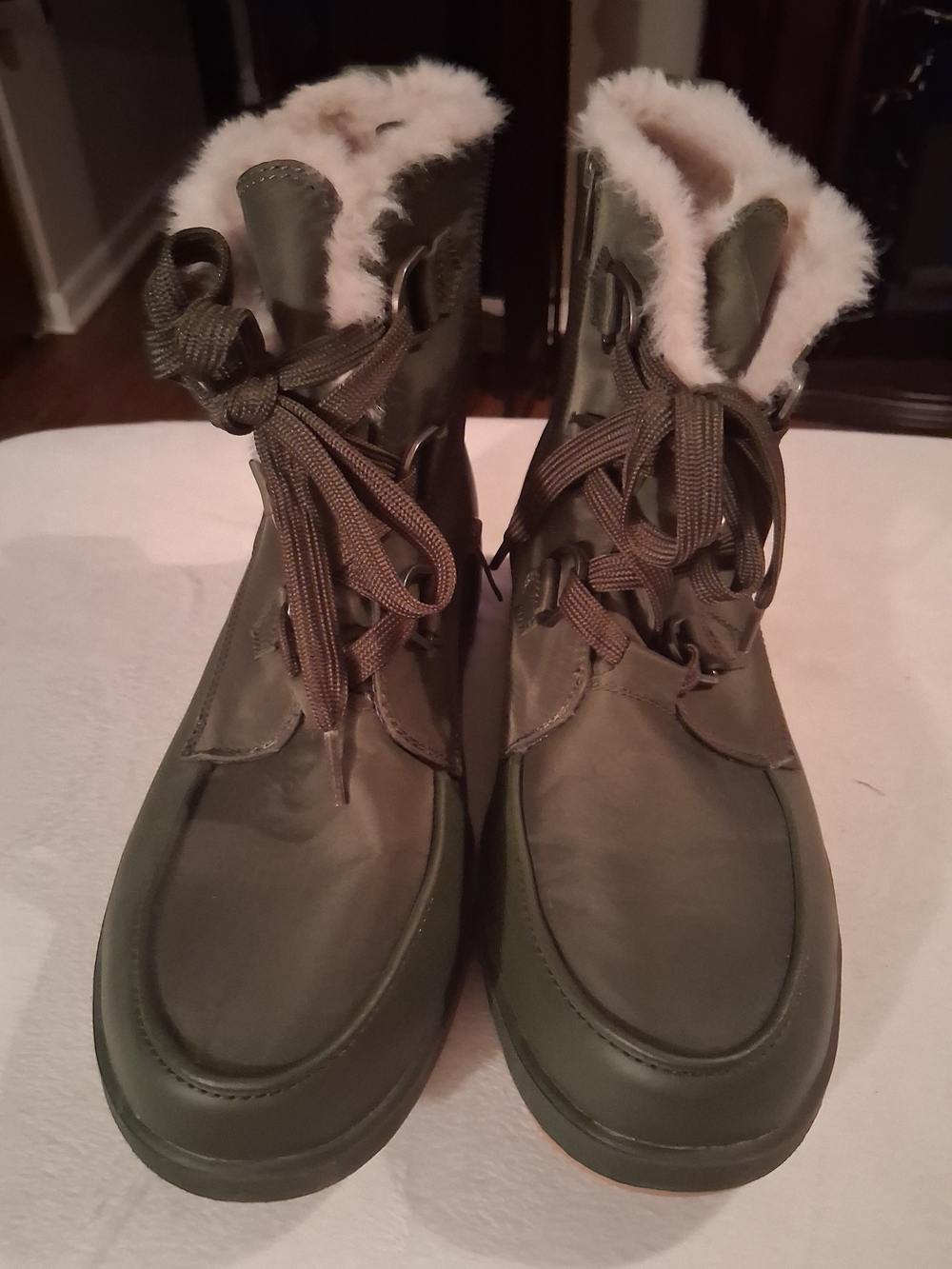 torrid Olive Green Faux-Fur Lace-Up Winter Boots